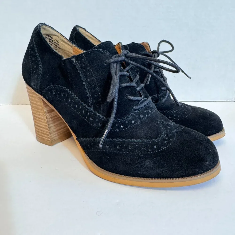 Steve Madden Omyra Heeled Oxfords Sz 7.5 Black Suede Preppy Academia 90s Y2K